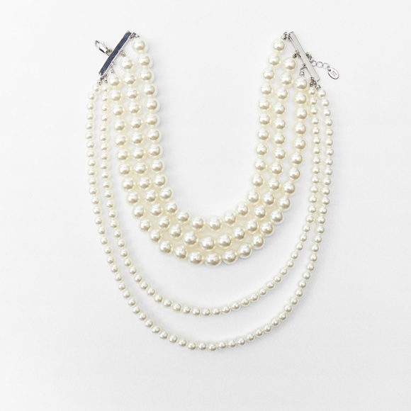 NWT Zara Layered Pearl Clasp Pearl String Choker Necklace - Picture 4 of 6